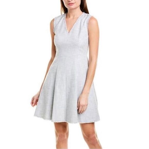 Rebecca Taylor Slub Suit Dress 8 Light Gray Sleevless Fit & Flare Woven Cotton - Picture 1 of 13